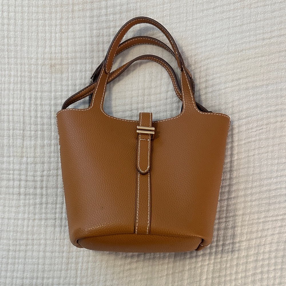 a new day Tan Pebbled Leather Tote with Buckle Detail